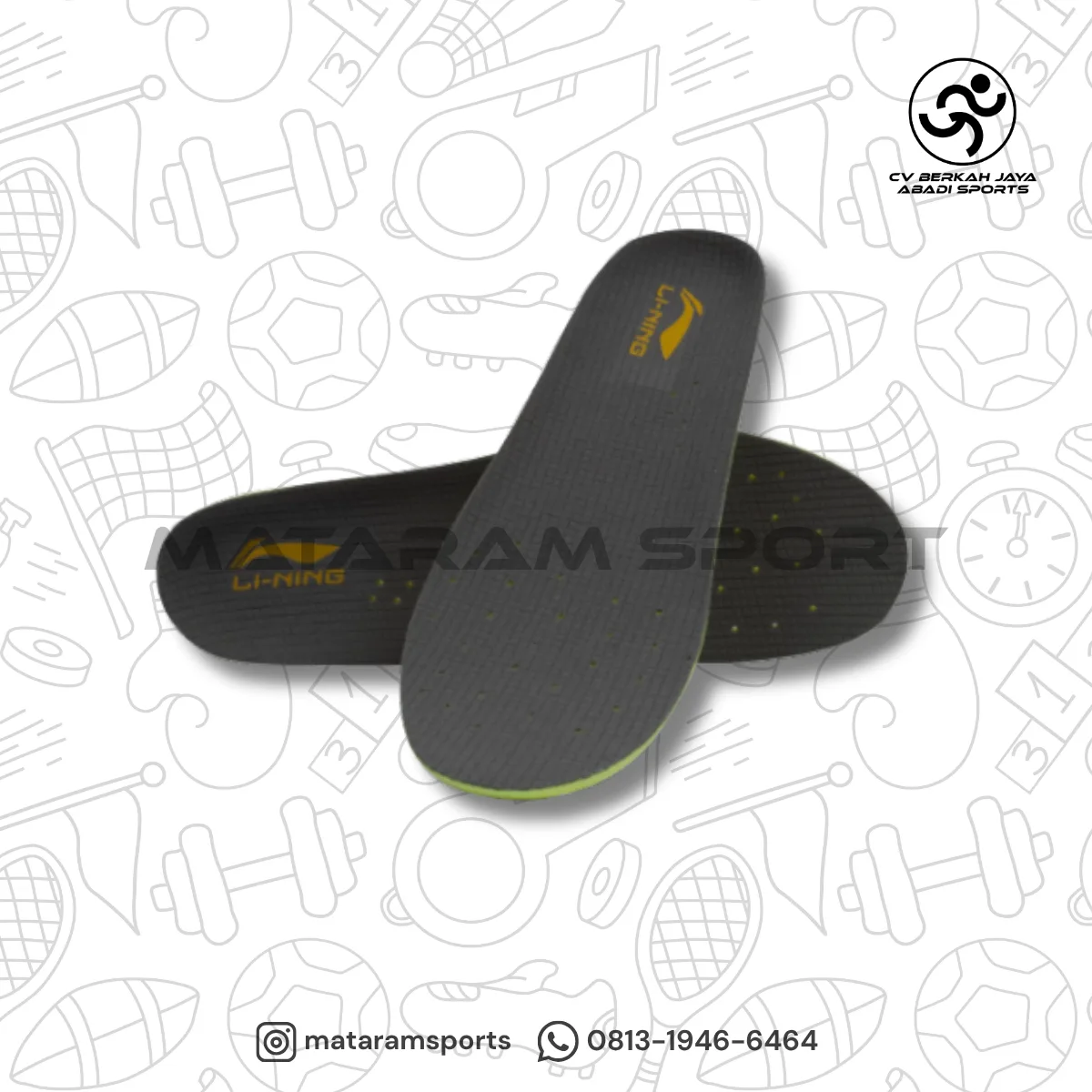 LINING INSOLE LNS 516 GREY LIME INSOLE SEPATU BADMINTON
