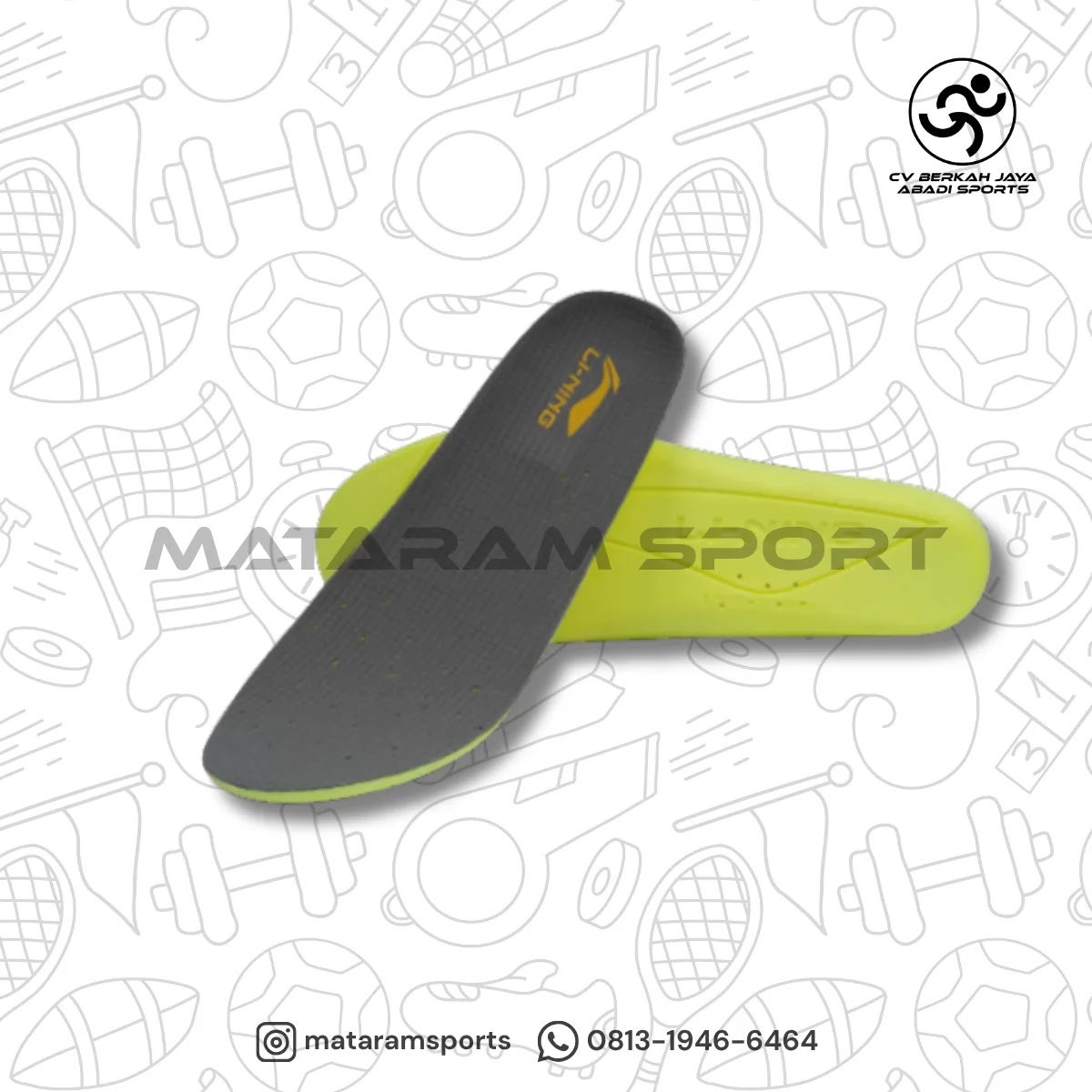 LINING INSOLE LNS 516 GREY LIME INSOLE SEPATU BADMINTON 2