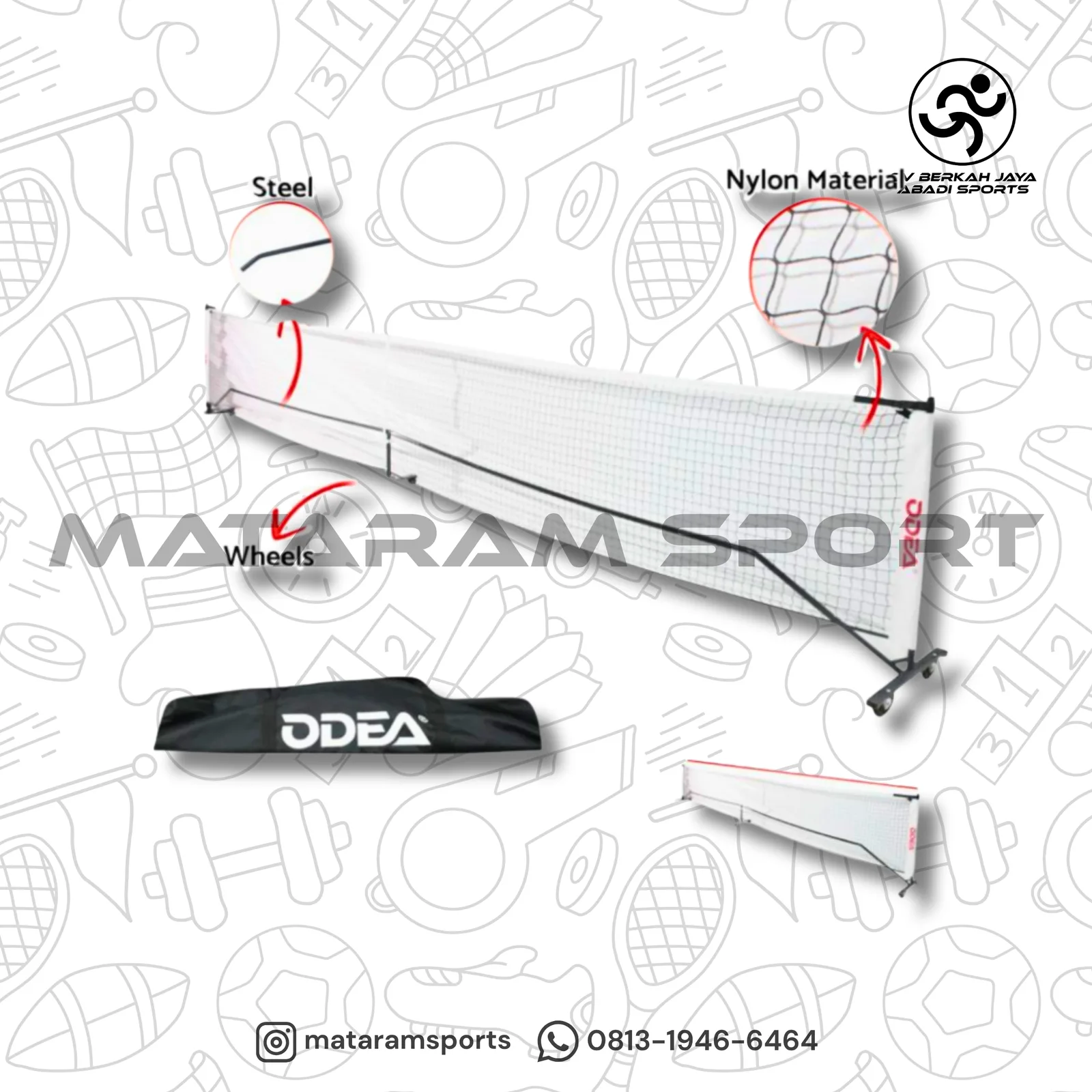 Net Pickle Ball Portable ODEA PBN-02 With Wheel
