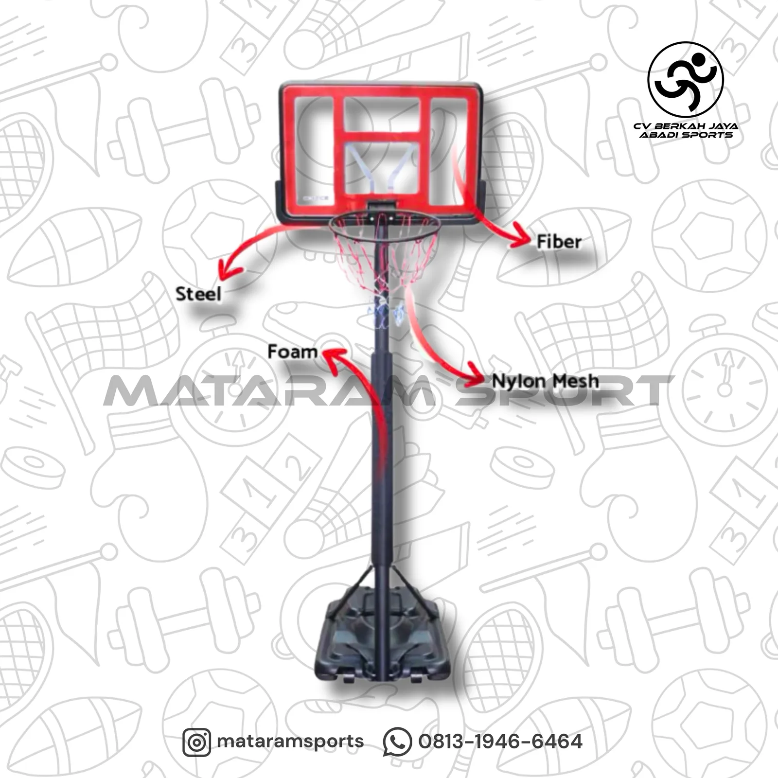 Papan Ring Basket Portable Board Stand 110x75 cm