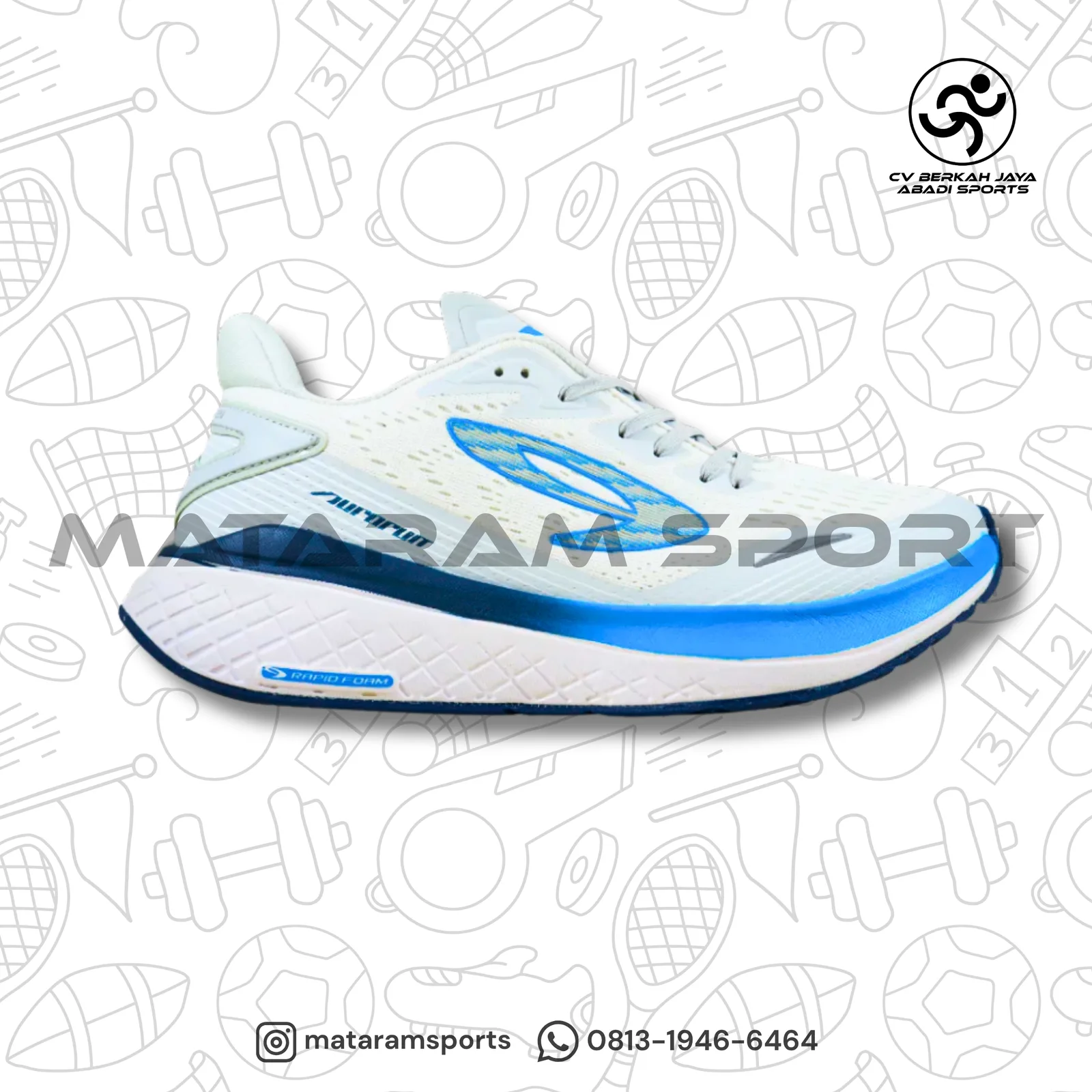Sepatu Running Nineten 910 Aurorun Putih/Navy/Biru